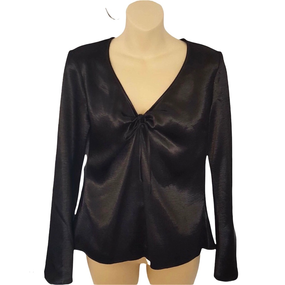 Belle And Sky Sateen Ruched Tie Front Bell Sleeve Blouse Size XS